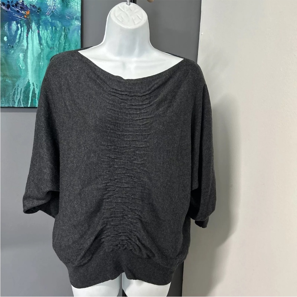 Cable & Gauge Women’s Large Gray Top Pullover Ruched Dolman Sleeve Cropped‎